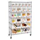 VEVOR 7 līmeņu pārvietojams uzglabāšanas statīvs ar kastēm, 22 organizatora kastes, tērauda stiepļu plauktu sistēma ar riteņiem, mobilais instrumentu un piederumu organizators garāžai, noliktavai, birojam, restorānam, klasei un virtuvei