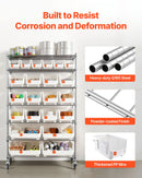 VEVOR 7 līmeņu pārvietojams uzglabāšanas statīvs ar kastēm, 22 organizatora kastes, tērauda stiepļu plauktu sistēma ar riteņiem, mobilais instrumentu un piederumu organizators garāžai, noliktavai, birojam, restorānam, klasei un virtuvei