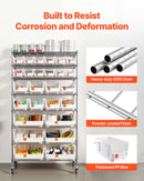 VEVOR 8 līmeņu pārvietojams uzglabāšanas statīvs ar kastēm, 26 organizatora kastes, tērauda stiepļu plauktu sistēma ar riteņiem, mobilais instrumentu un piederumu organizators garāžai, noliktavai, birojam, restorānam, klasei un virtuvei