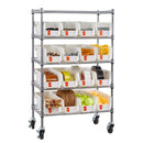 VEVOR 5 līmeņu pārvietojams uzglabāšanas statīvs ar konteineriem, 16 organizēšanas kastes, tērauda stiepļu plauktu sistēma ar riteņiem, mobilais instrumentu un piederumu organizators garāžai, noliktavai, birojam, restorānam, klasei un virtuvei