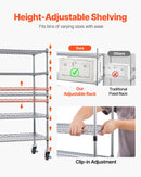 VEVOR 5 līmeņu pārvietojams uzglabāšanas statīvs ar konteineriem, 16 organizēšanas kastes, tērauda stiepļu plauktu sistēma ar riteņiem, mobilais instrumentu un piederumu organizators garāžai, noliktavai, birojam, restorānam, klasei un virtuvei