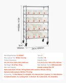 VEVOR 5 līmeņu pārvietojams uzglabāšanas statīvs ar konteineriem, 16 organizēšanas kastes, tērauda stiepļu plauktu sistēma ar riteņiem, mobilais instrumentu un piederumu organizators garāžai, noliktavai, birojam, restorānam, klasei un virtuvei