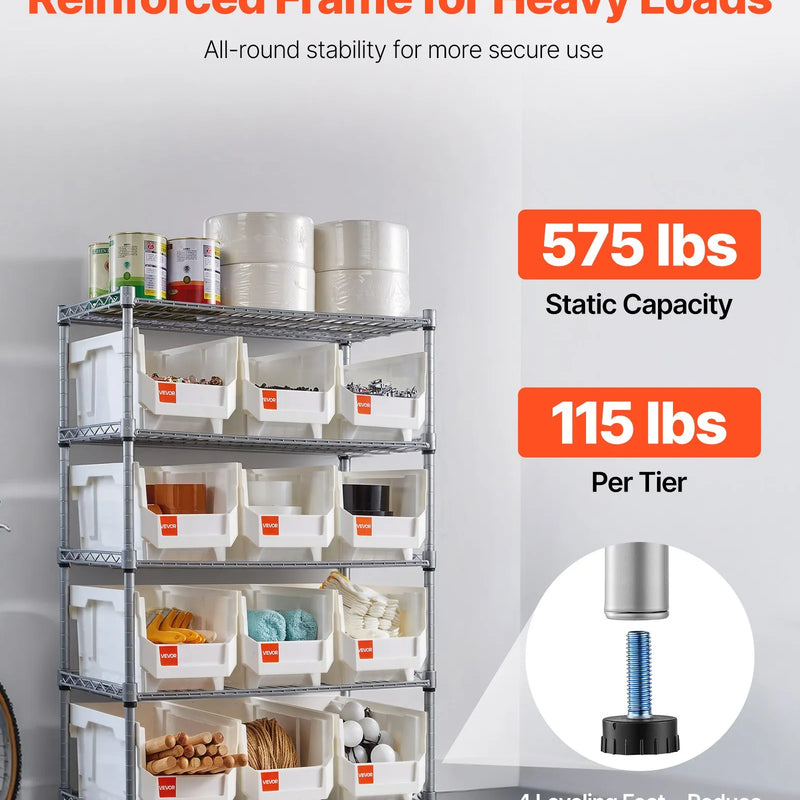 VEVOR 5 līmeņu ratiņu plauktu sistēma ar 12 organizatoru kastēm, tērauda stiepļu plaukti ar ritenīšiem, mobilais rīku organizators garāžai, noliktavai, birojam, restorānam, klasei un virtuvei