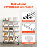 VEVOR 5 līmeņu ratiņu plauktu sistēma ar 12 organizatoru kastēm, tērauda stiepļu plaukti ar ritenīšiem, mobilais rīku organizators garāžai, noliktavai, birojam, restorānam, klasei un virtuvei