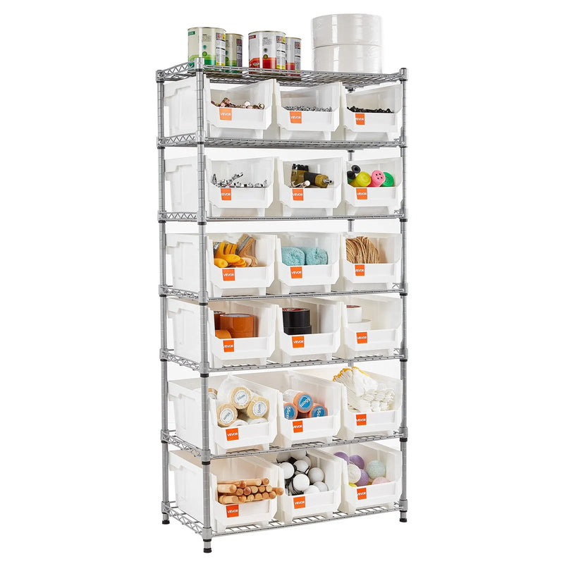 VEVOR 7 līmeņu ratiņu plaukts ar 18 organizatoru kastēm, tērauda stiepļu plaukti ar ritenīšiem, mobilais rīku organizators garāžai, noliktavai, birojam, restorānam, klasei un virtuvei