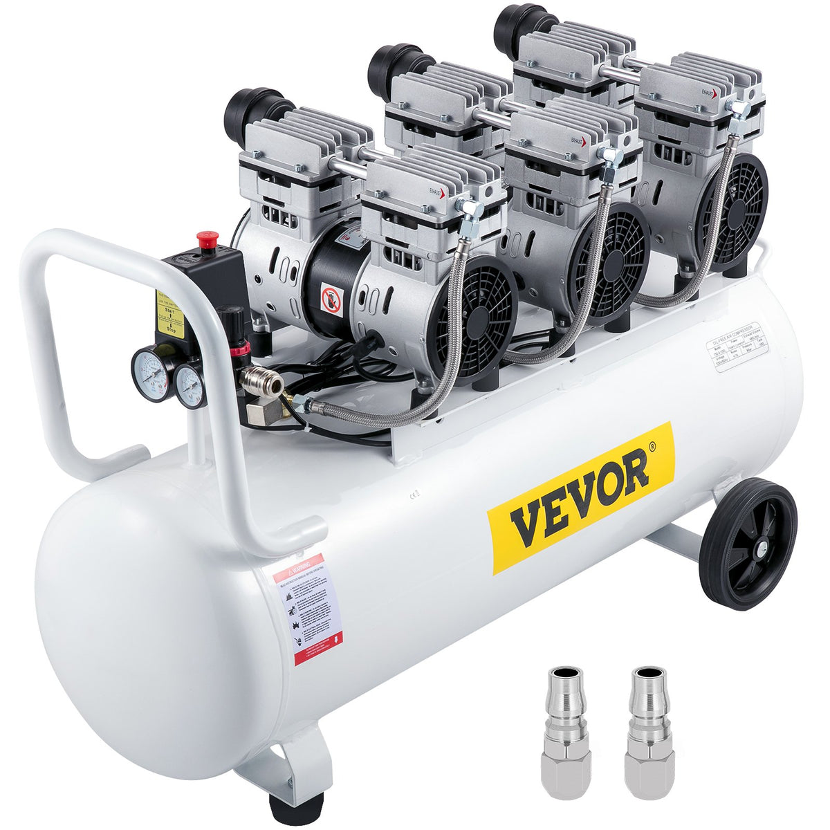 VEVOR Air Compressor 80 L, Ultra-Quiet, Oil-Free, 2.2 kW, Low Noise Level, Safe Solenoid Valve Protection