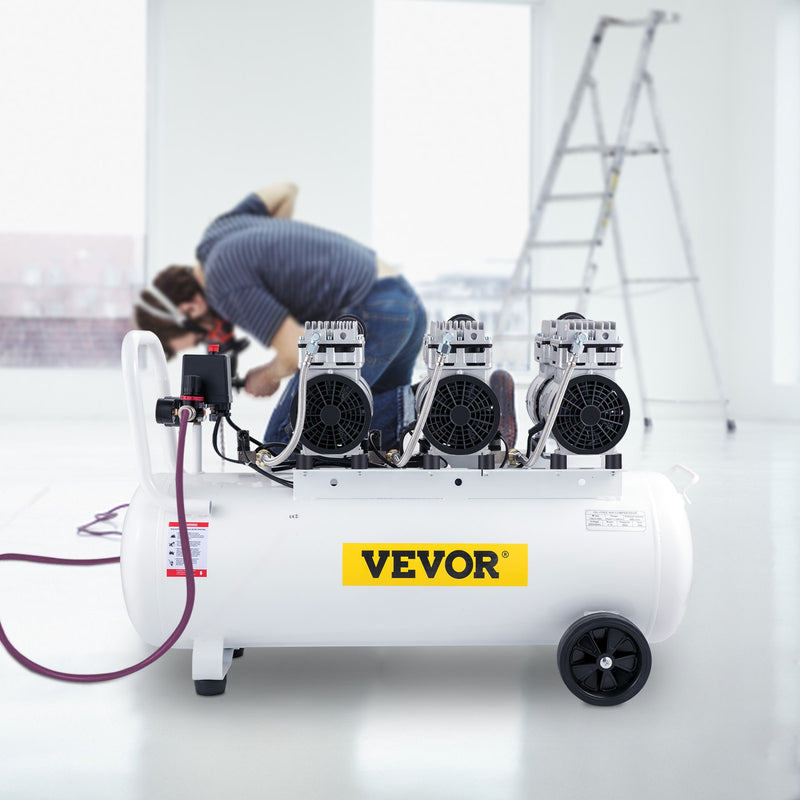 VEVOR gaisa kompresors 80 L, īpaši kluss, bez eļļas, 2,2 kW, zema trokšņa līmeņa, droša solenoīda vārsta aizsardzība