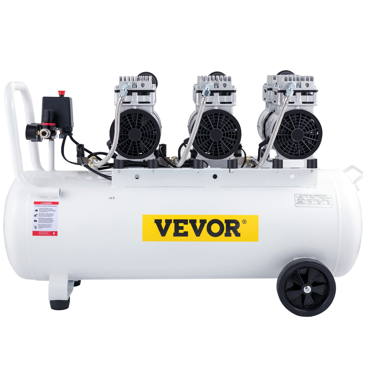 VEVOR Air Compressor 80 L, Ultra-Quiet, Oil-Free, 2.2 kW, Low Noise Level, Safe Solenoid Valve Protection