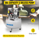 VEVOR vertikālais gaisa kompresors 30 L, īpaši kluss, bez eļļļas, 850 W, zema trokšņa līmeņa