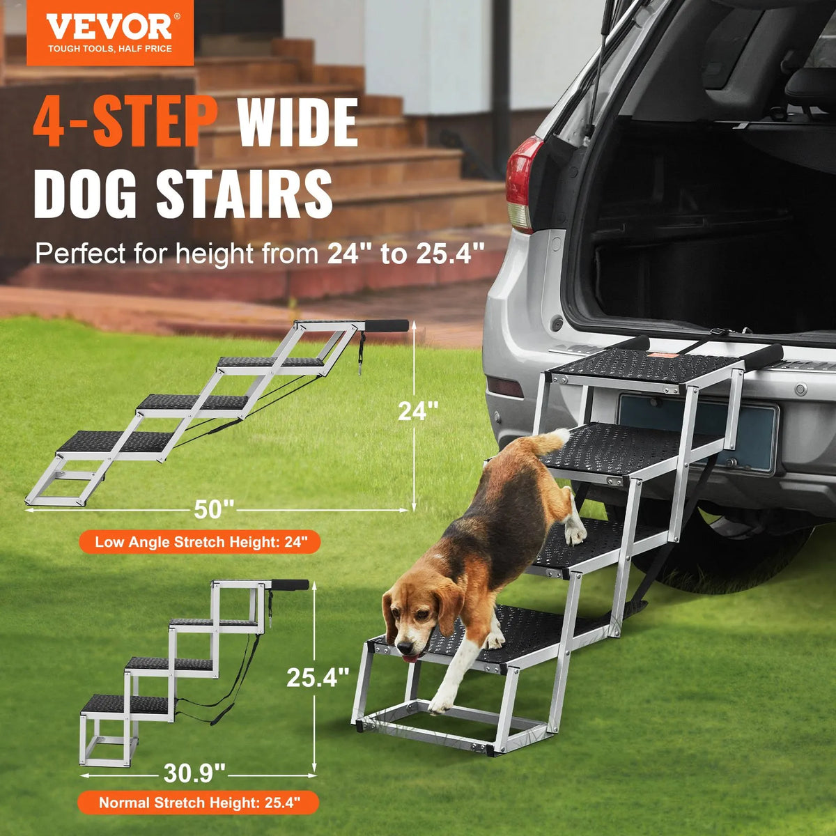 VEVOR Folding Aluminium Dog Ramp for Car, 4 Steps, Up to 68 kg