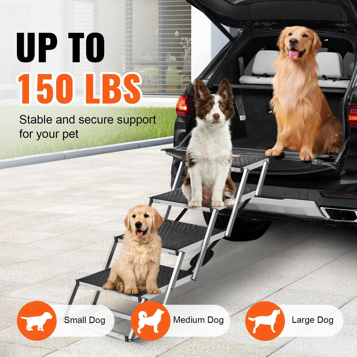 VEVOR Folding Aluminium Dog Ramp for Car, 4 Steps, Up to 68 kg