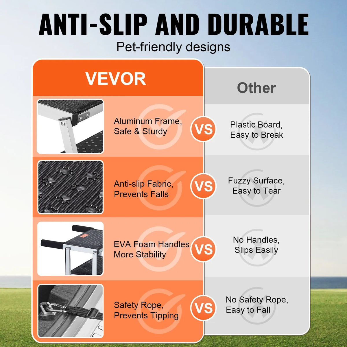 VEVOR Folding Aluminium Dog Ramp for Car, 4 Steps, Up to 68 kg