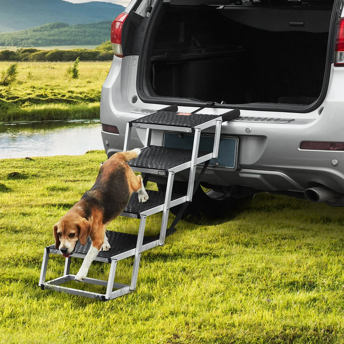 VEVOR Folding Aluminium Dog Ramp for Car, 4 Steps, Up to 68 kg