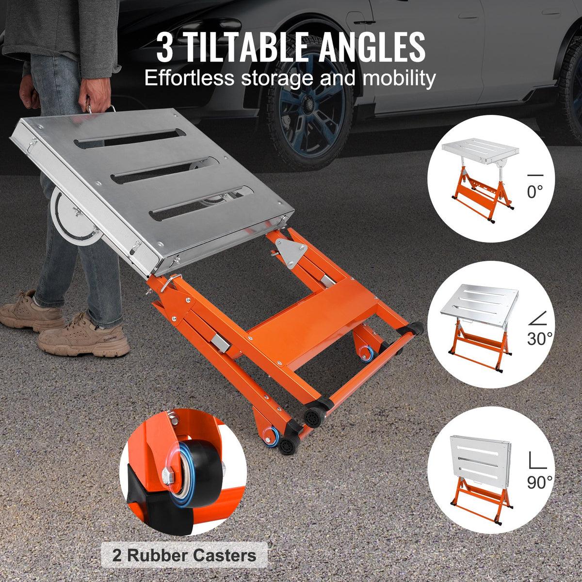 VEVOR Folding Welding Table 76 × 51 cm, 181 kg, on Wheels, 3 Angles, Adjustable Height
