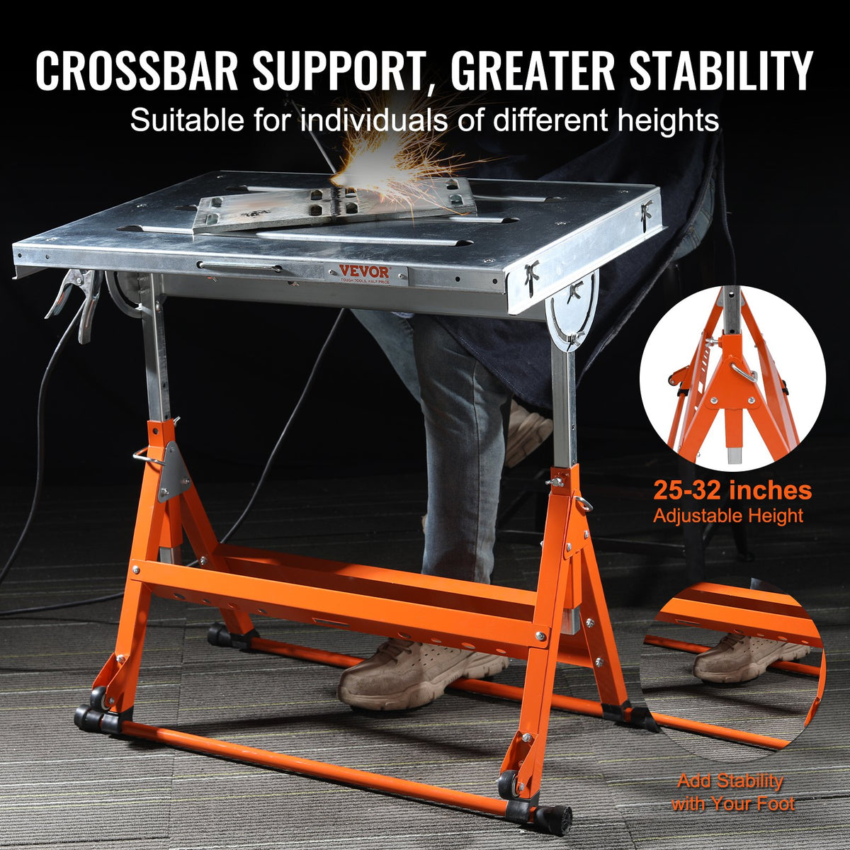 VEVOR Folding Welding Table 76 × 51 cm, 181 kg, on Wheels, 3 Angles, Adjustable Height