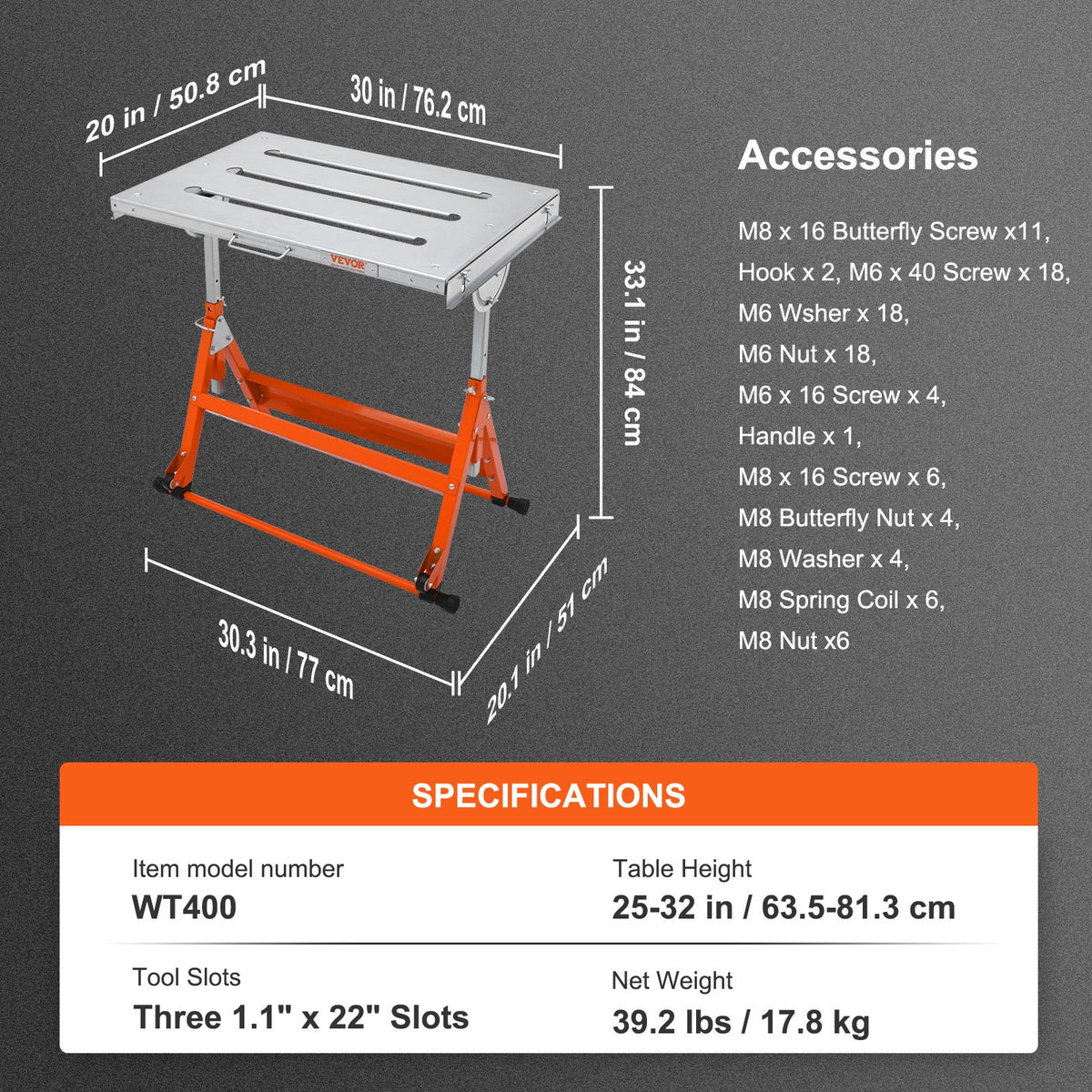 VEVOR Folding Welding Table 76 × 51 cm, 181 kg, on Wheels, 3 Angles, Adjustable Height