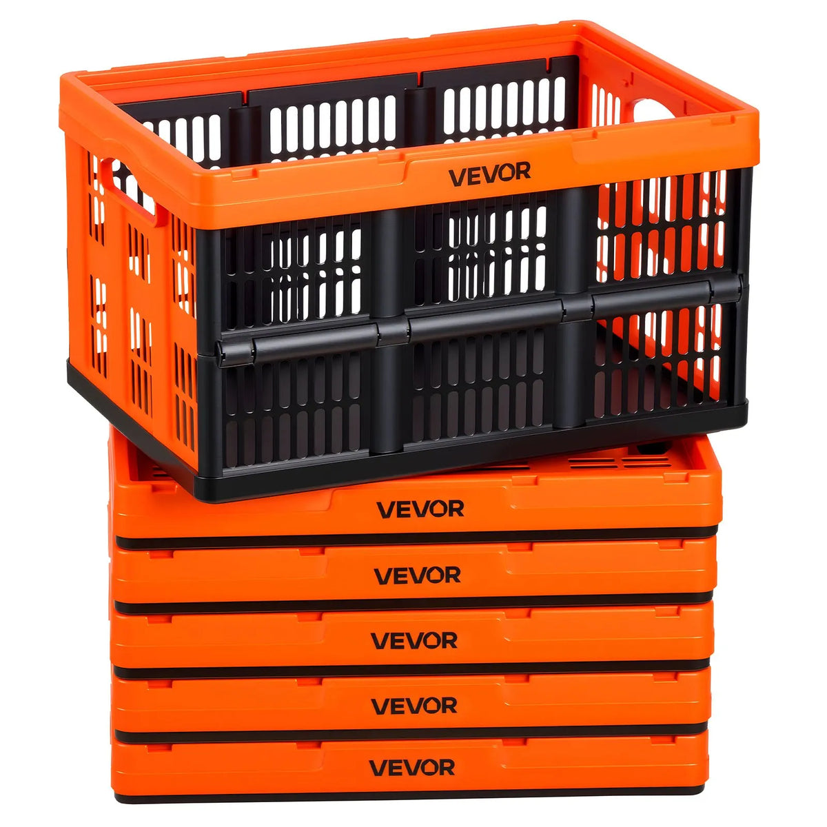 VEVOR salokāmas plastmasas uzglabāšanas kastes 45 l, 6 gab., sakraujami konteineri ar rokturiem ar kravnesību līdz 15 kg katrai kastei mājas organizēšanai - ZEMLETES.LV