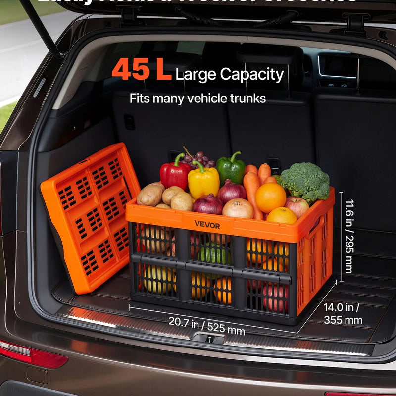 VEVOR salokāmas plastmasas uzglabāšanas kastes 45 l, 6 gab., sakraujami konteineri ar rokturiem ar kravnesību līdz 15 kg katrai kastei mājas organizēšanai - ZEMLETES.LV