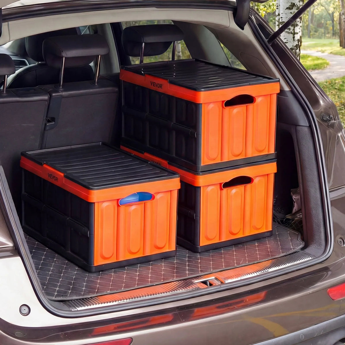 VEVOR salokāmas plastmasas uzglabāšanas kastes ar vākiem 45 l, 3 gab., sakraujami konteineri ar rokturiem ar kravnesību līdz 20 kg katrai kastei mājas organizēšanai - ZEMLETES.LV