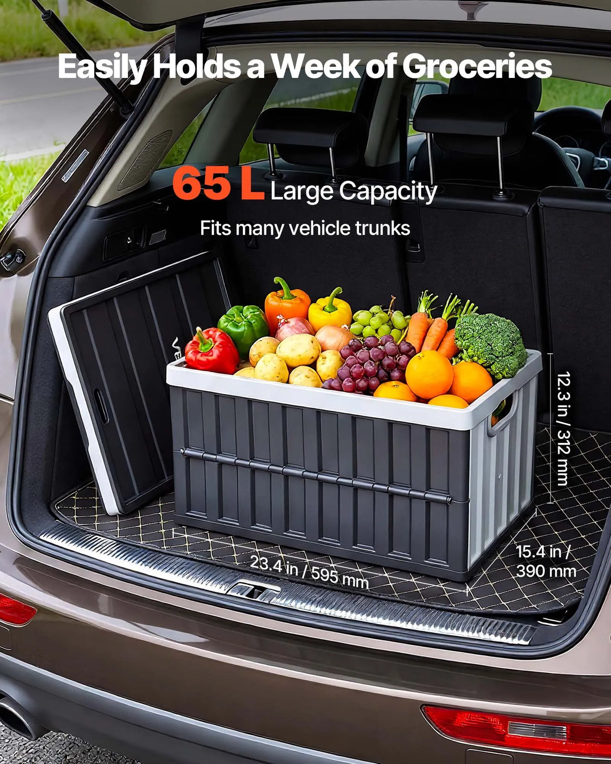 VEVOR saliekami plastmasas uzglabāšanas konteineri ar vākiem 65 l, 3 gab., sakraujami salokāmi konteineri ar rokturiem, slodze līdz 38 kg uz konteineru, izturīgi, vietu taupoši, mājas organizēšanai - ZEMLETES.LV