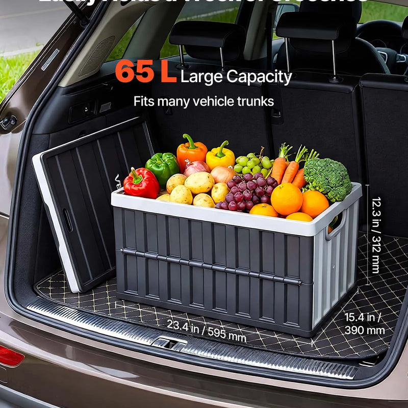 VEVOR saliekami plastmasas uzglabāšanas konteineri ar vākiem 65 l, 2 gab., sakraujami salokāmi konteineri ar rokturiem, slodze līdz 38 kg uz konteineru, izturīgi, vietu taupoši, mājas organizēšanai - ZEMLETES.LV