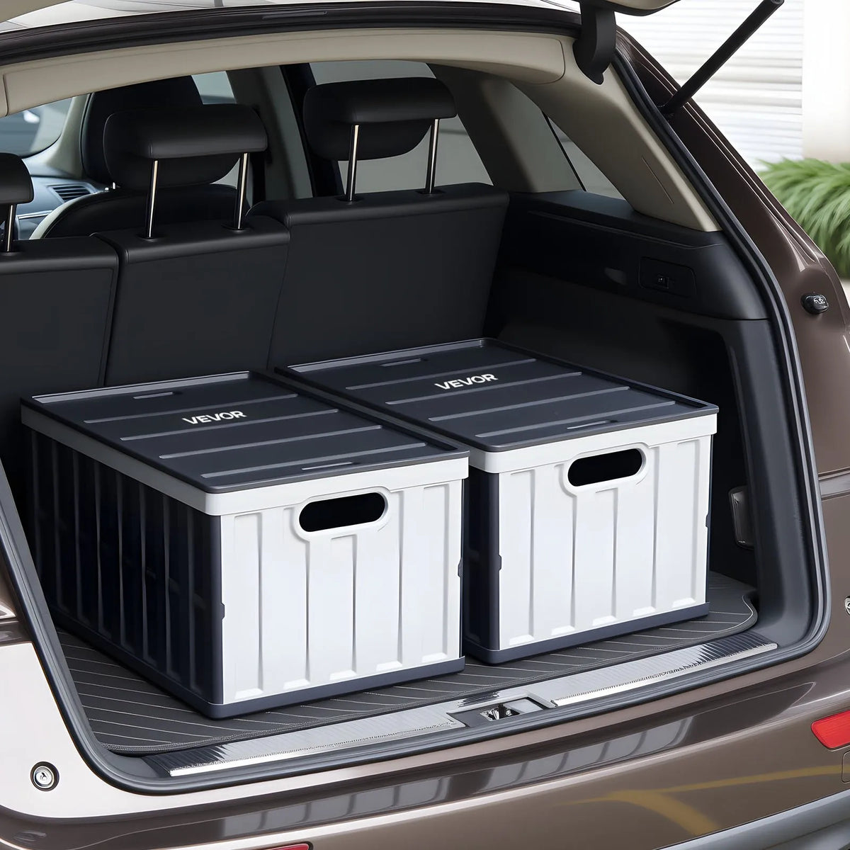 VEVOR saliekami plastmasas uzglabāšanas konteineri ar vākiem 65 l, 2 gab., sakraujami salokāmi konteineri ar rokturiem, slodze līdz 38 kg uz konteineru, izturīgi, vietu taupoši, mājas organizēšanai - ZEMLETES.LV