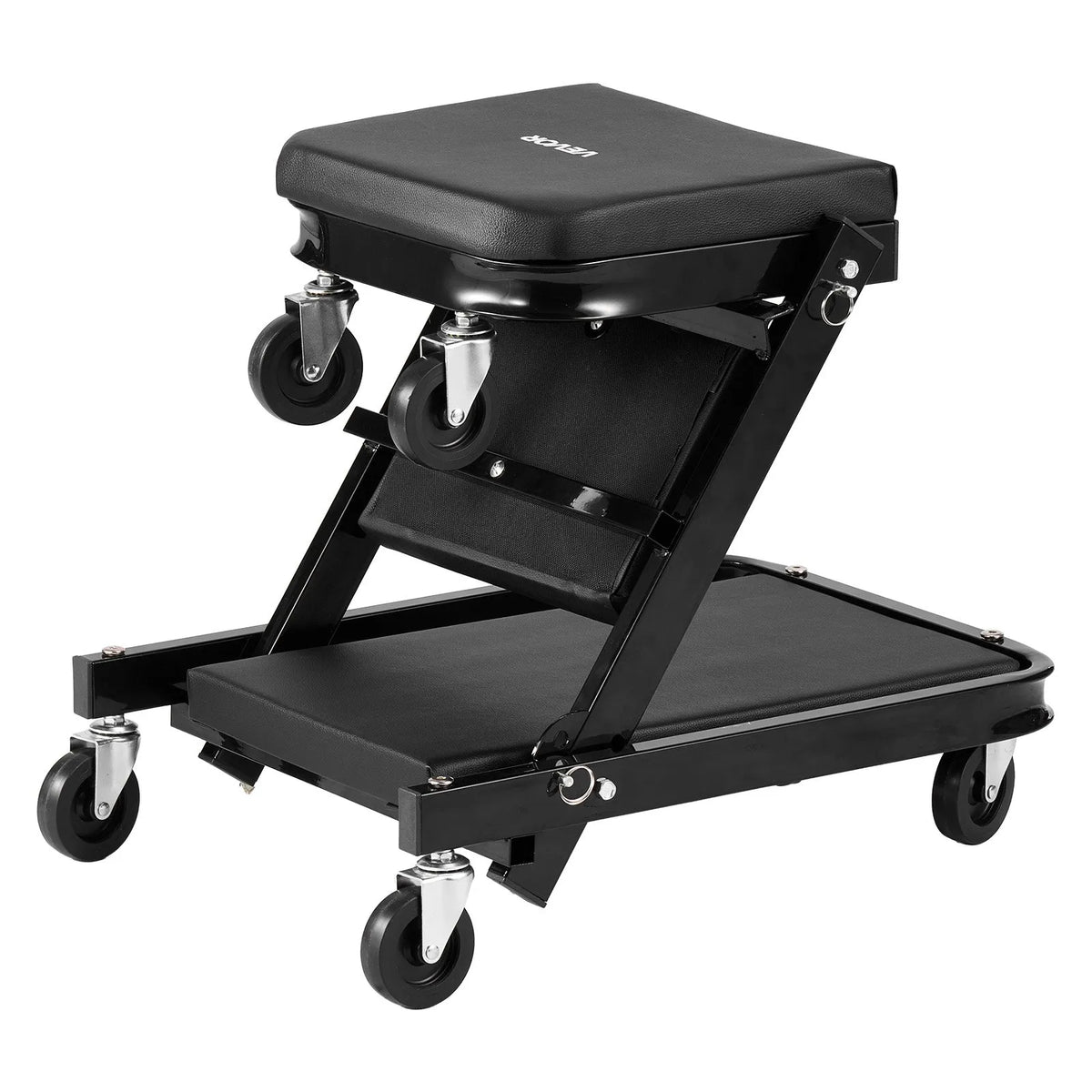 VEVOR 101,5 cm 3 vienā salokāms mehāniķa guļratis un sēdeklis, Z veida garāžas ratiņi auto remontam, 218 kg nestspēja, 6 grozāmi riteņi, polsterēts sēdeklis