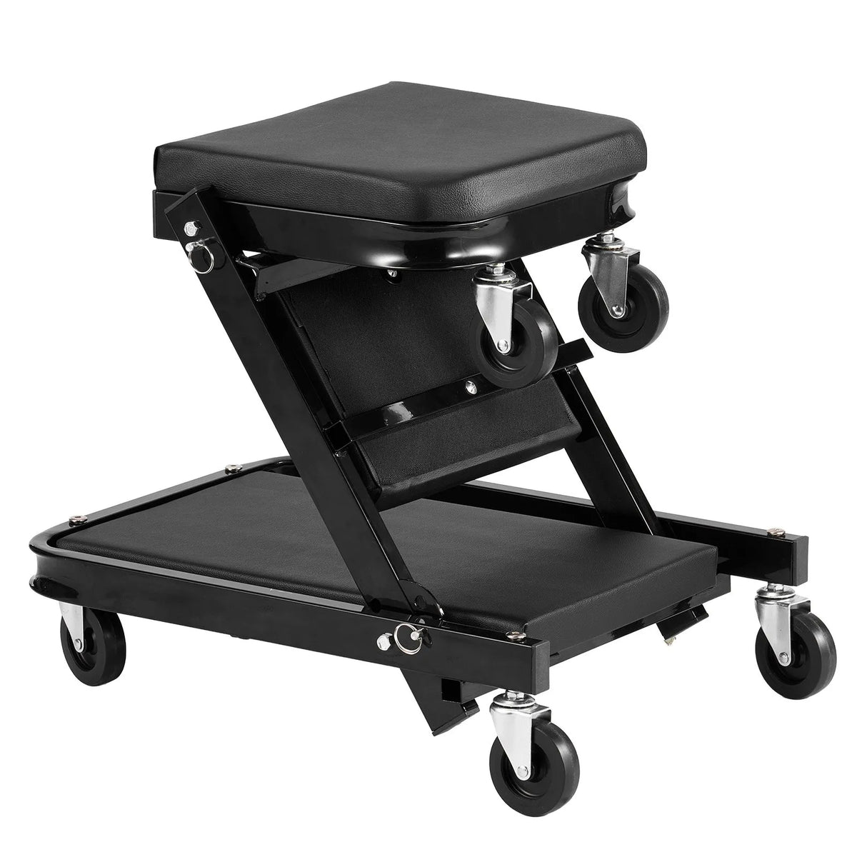 VEVOR 101,5 cm 3 vienā salokāms mehāniķa guļratis un sēdeklis, Z veida garāžas ratiņi auto remontam, 218 kg nestspēja, 6 grozāmi riteņi, polsterēts sēdeklis
