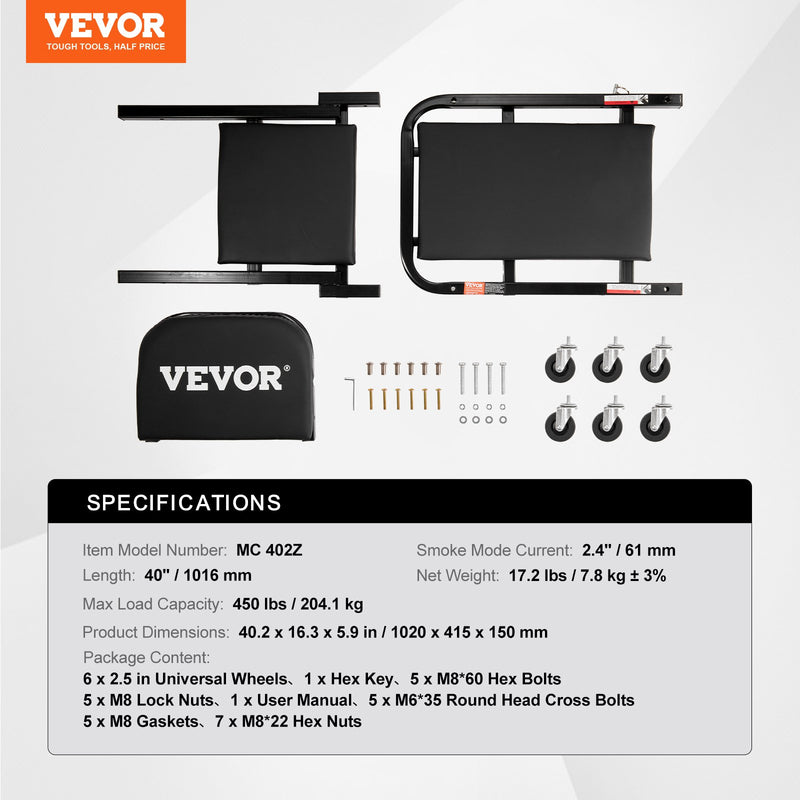 VEVOR 40 collu Salokāmais "Z" Garāžas Mehāniķa Ratiņkrēsls / Sols - 204 kg Ietilpība