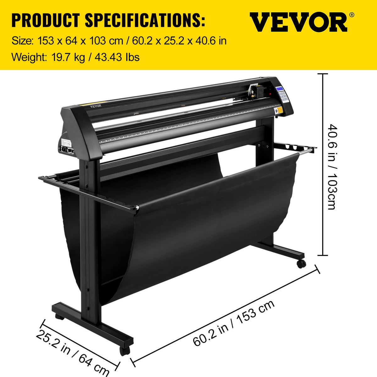 VEVOR vinüülilõikeplotter 1350 mm aluse, LED-ekraani ja optilise anduriga, SignCut, Mac ja Windows