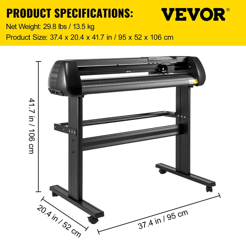 VEVOR 720 mm vinila ploteris ar statīvu, regulējamu griešanas spēku un ātrumu, uzlīmju un reklāmas uzrakstu izgatavošanai - ZEMLETES.LV