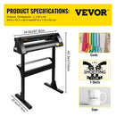 VEVOR vinila griešanas ploteris ar statīvu, papīra padeves platums 720 mm, vinila un papīra griešanas iekārta ar regulējamu griešanas spiedienu un ātrumu, reklāmas uzrakstu un uzlīmju izgatavošanai, melna krāsa