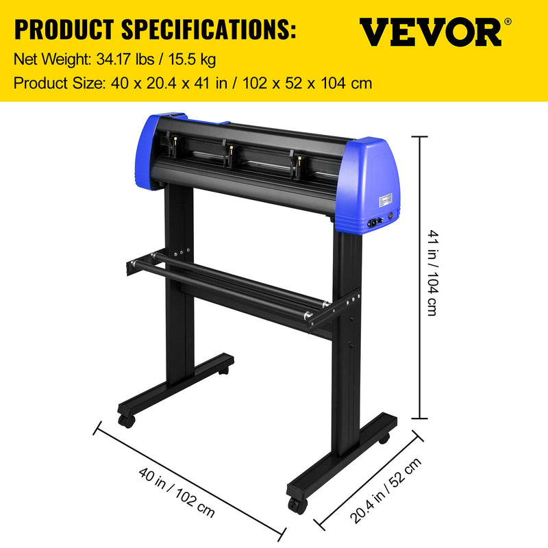 VEVOR Vinila griezējs 870 mm ar maksimālo papīra padevi 870 mm, Vinila plotteris ar izturīgu grīdas statīvu, regulējams spēks un ātrums zīmju izgatavošanai