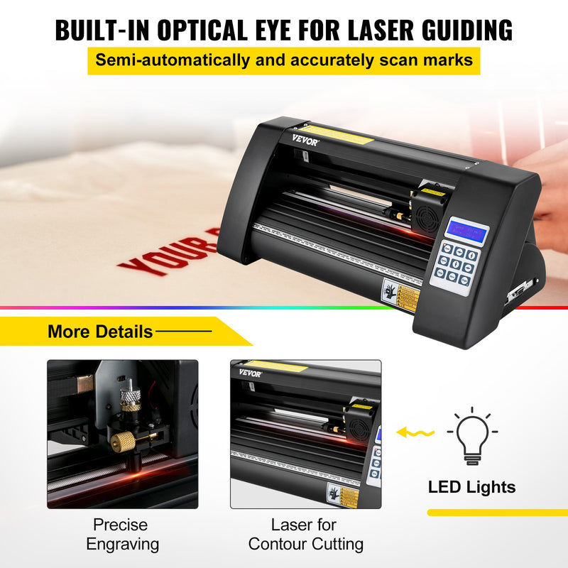 VEVOR Vinila griezējs, 375 mm Vinila plotters, LED ekrāna plotteris, pusautomātisks ar iebūvētu optisko aci, saderīgs ar SignCut programmatūru Mac un Windows sistēmām, galda dizainam