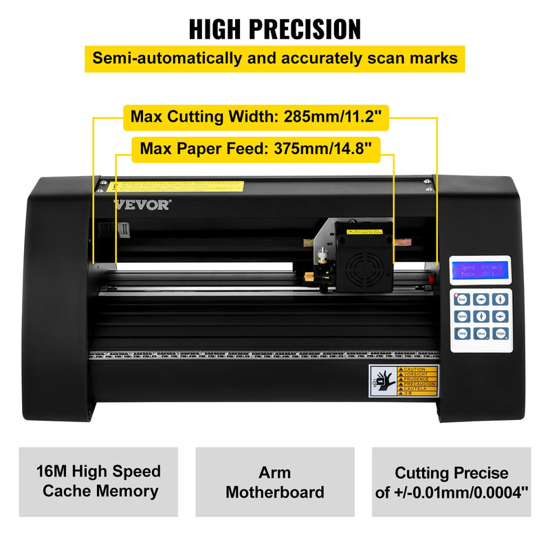 VEVOR Vinila griezējs, 375 mm Vinila plotters, LED ekrāna plotteris, pusautomātisks ar iebūvētu optisko aci, saderīgs ar SignCut programmatūru Mac un Windows sistēmām, galda dizainam