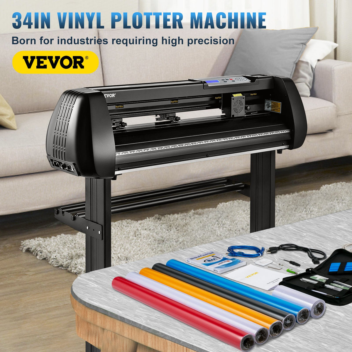 VEVOR vinila griešanas ploteris 864 mm, griešanas plotera iekārta ar offline griešanas funkciju, mobilais Bluetooth savienojums, precīza rullīšu vārpsta, regulējams ātrums un spiediens, SignMaster programmatūra DIY uzrakstiem, asmens Windows sistēmai - ZEMLETES.LV