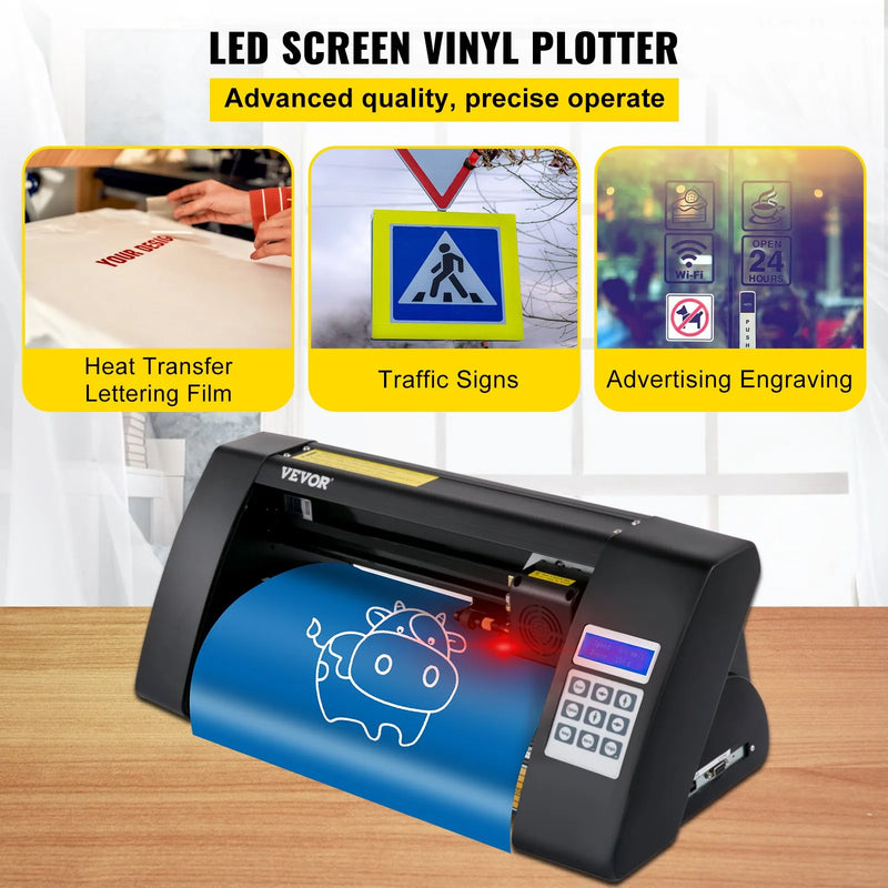 VEVOR vinila griešanas ploteris 375 mm ar LED ekrānu un optisko sensoru precīzai vadībai, pusautomātisks ploteris saderīgs ar SignMaster programmatūru Windows sistēmai dizaina izstrādei - ZEMLETES.LV