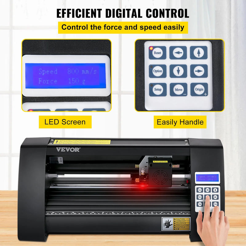 VEVOR vinila griešanas ploteris 375 mm ar LED ekrānu un optisko sensoru precīzai vadībai, pusautomātisks ploteris saderīgs ar SignMaster programmatūru Windows sistēmai dizaina izstrādei - ZEMLETES.LV