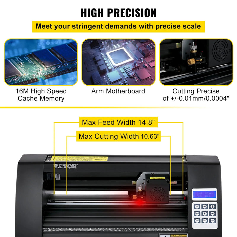 VEVOR vinila griešanas ploteris 375 mm ar LED ekrānu un optisko sensoru precīzai vadībai, pusautomātisks ploteris saderīgs ar SignMaster programmatūru Windows sistēmai dizaina izstrādei - ZEMLETES.LV