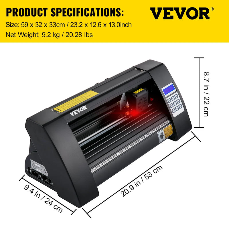 VEVOR vinila griešanas ploteris 375 mm ar LED ekrānu un optisko sensoru precīzai vadībai, pusautomātisks ploteris saderīgs ar SignMaster programmatūru Windows sistēmai dizaina izstrādei - ZEMLETES.LV