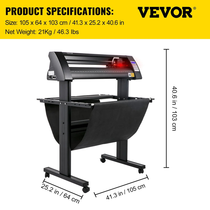 VEVOR vinila griešanas ploteris 870 mm ar LED ekrānu, pusautomātisku optisko sensoru precīzai vadībai, saderīgs ar SignMaster programmatūru Windows sistēmai, komplektā statīvs - ZEMLETES.LV