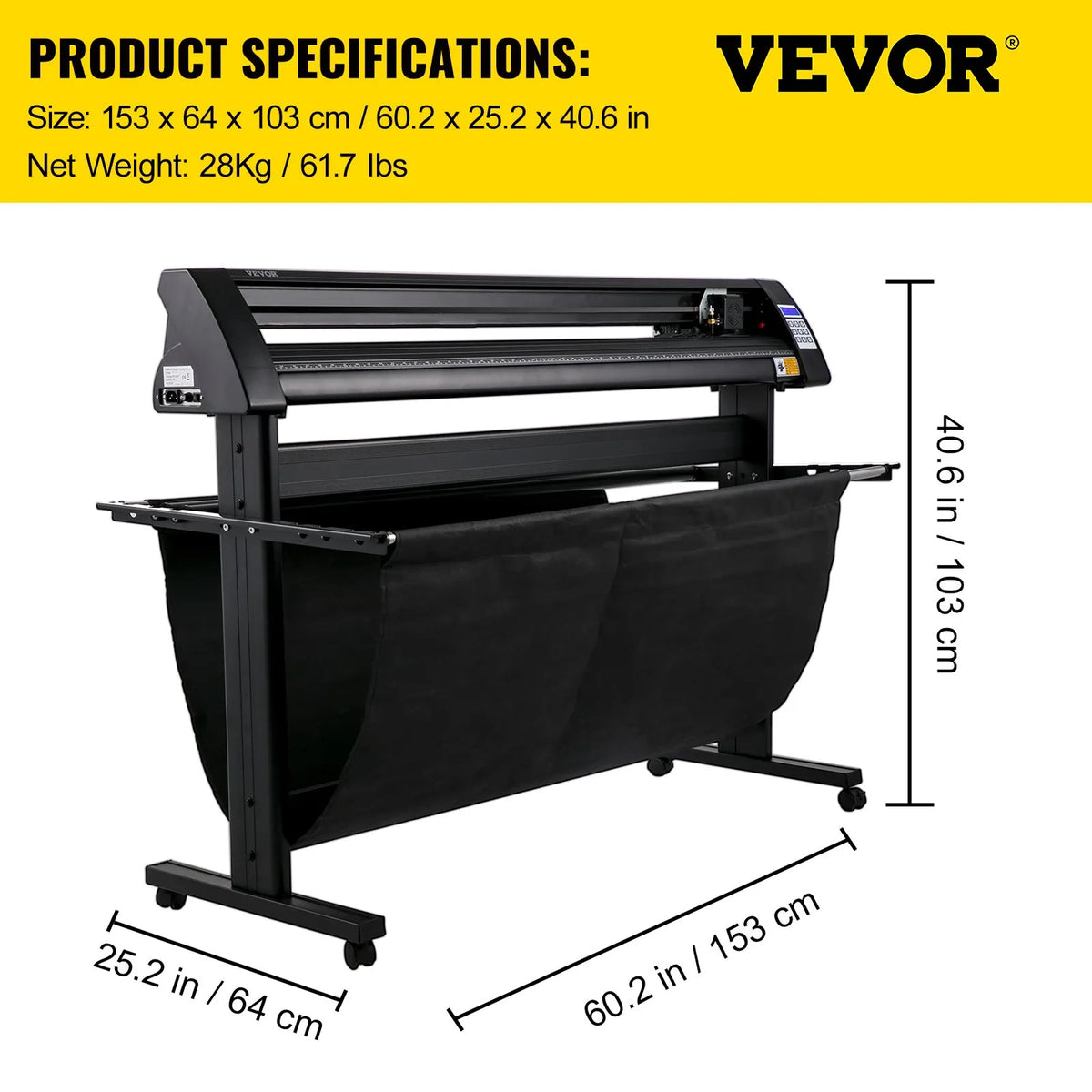 VEVOR vinila ploteris 1350 mm ar LED ekrānu, pusautomātisku optisko sensoru, saderīgs ar SignMaster programmatūru Windows sistēmai, ar statīvu - ZEMLETES.LV