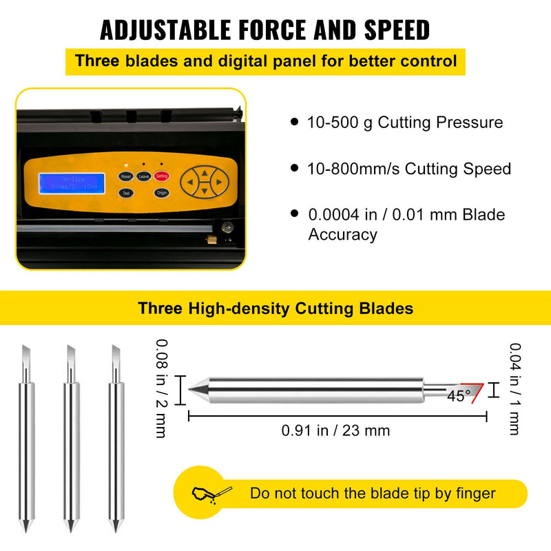 VEVOR vinila griešanas iekārta ar grīdas statīvu un SignMaster  programmatūru Windows sistēmai, 71 cm griešanas ploteris, regulējams ātrums un spēks, paredzēta zīmēm, baneriem un uzlīmēm