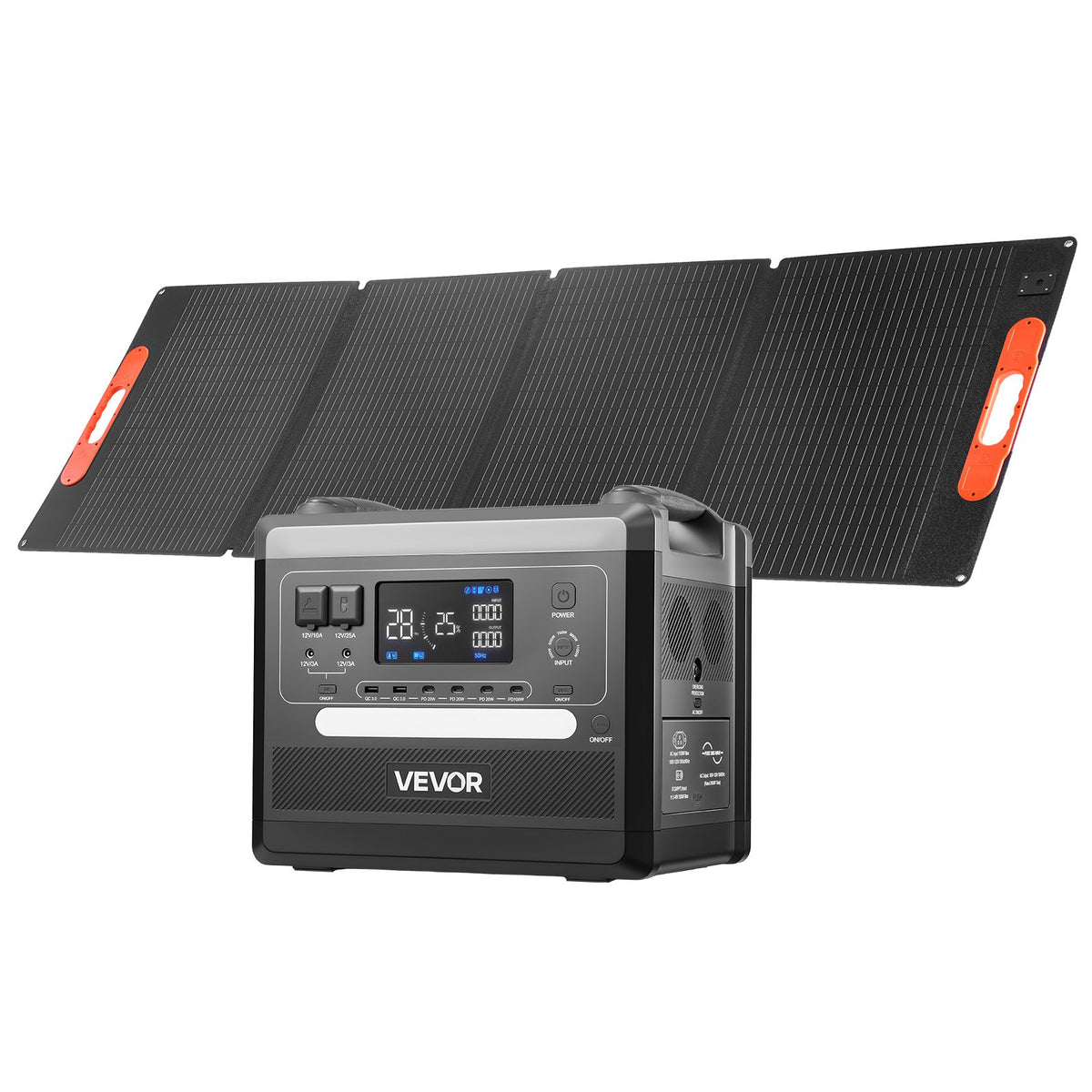 VEVOR portatīvā uzlādes stacija 2400 W / 2160 Wh ar 200 W saules paneli – saules enerģijas komplekts