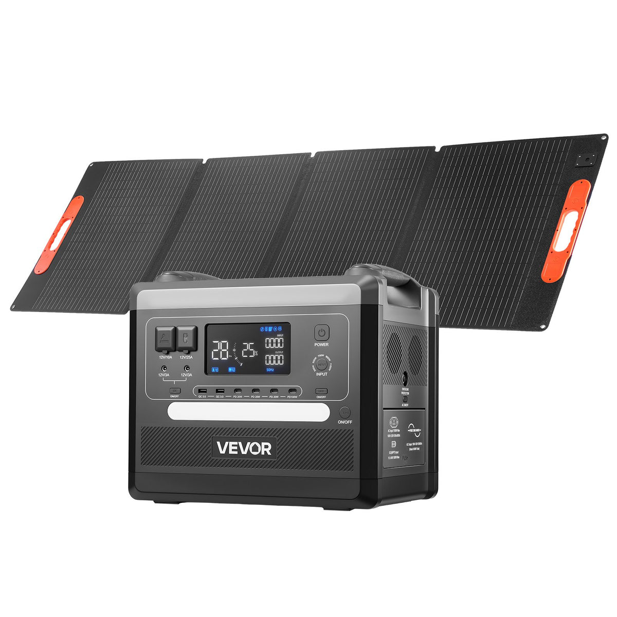VEVOR portatīvā uzlādes stacija 2400 W / 2160 Wh ar 200 W saules paneli – saules enerģijas komplekts