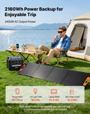 VEVOR pārnēsājama elektroenerģijas stacija 2400 W ar 200 W salokāmu saules paneli, 2160 Wh paplašināma LiFePO4 akumulatora sistēma ar 10 izejām un regulējamu ievades jaudu mājai, kempingam un kemperiem