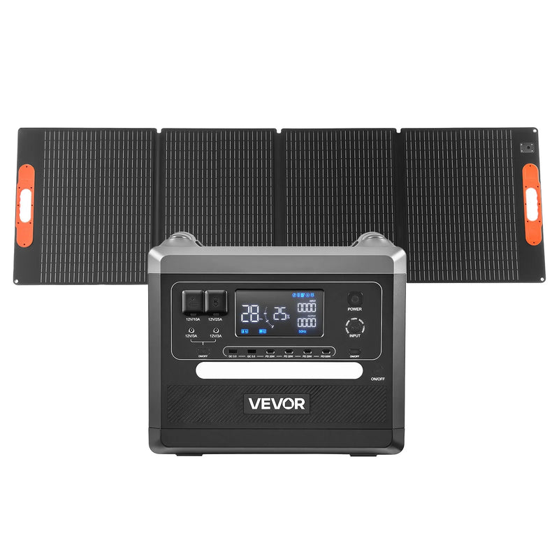 VEVOR pārnēsājama elektroenerģijas stacija 2400 W ar 200 W salokāmu saules paneli, 2160 Wh paplašināma LiFePO4 akumulatora sistēma ar 10 izejām un regulējamu ievades jaudu mājai, kempingam un kemperiem