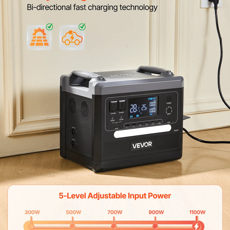 VEVOR portatīvā elektrostacija 2400 W, 2160 Wh, saules ģenerators ar 10 izejām un regulējamu ieejas jaudu, paplašināms LiFePO4 akumulatora rezerves barošanas risinājums mājai, kempingam un kemperiem (saules panelis nav iekļauts)