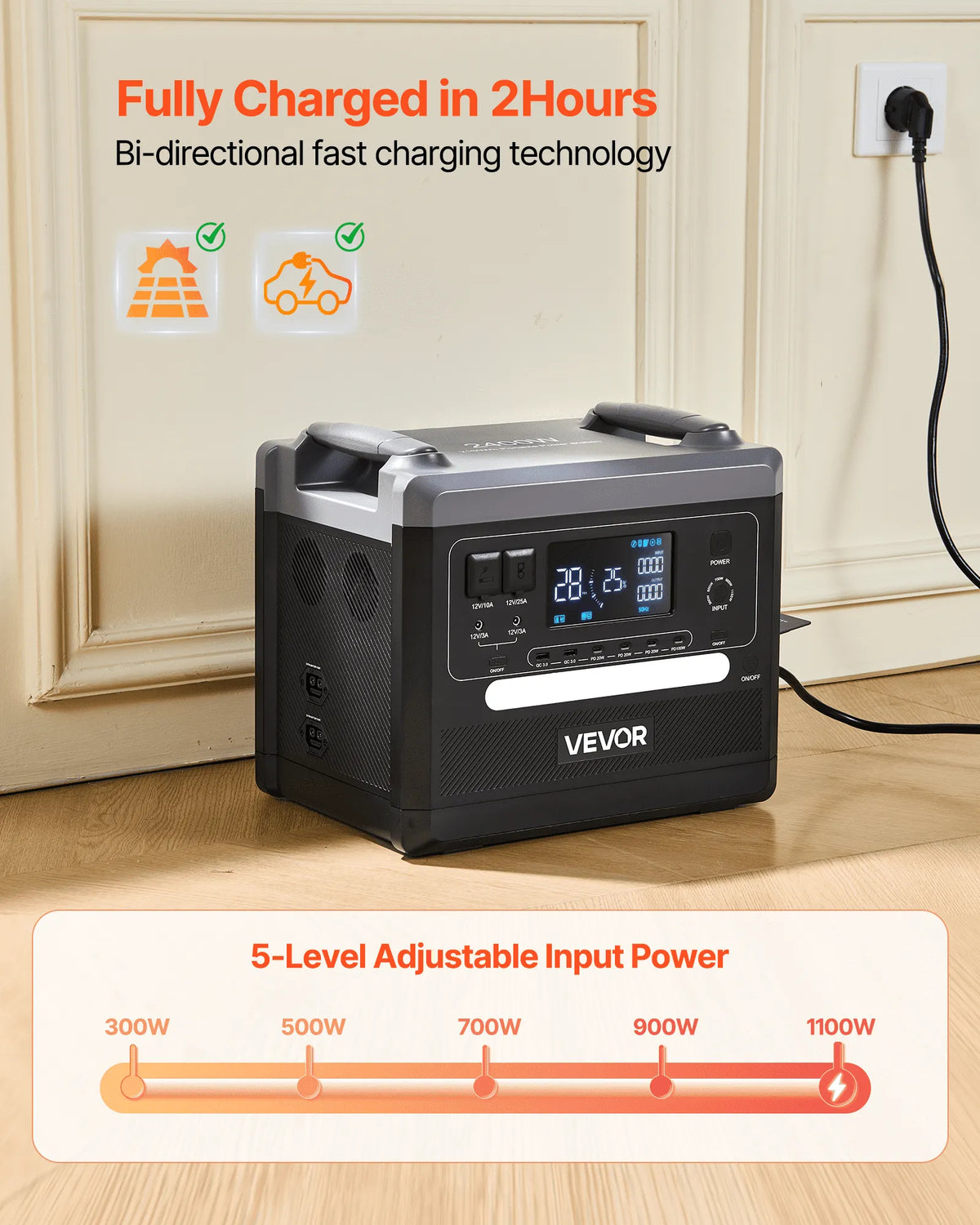 VEVOR Uzlādes stacija 2400W/2160Wh — paplašināma