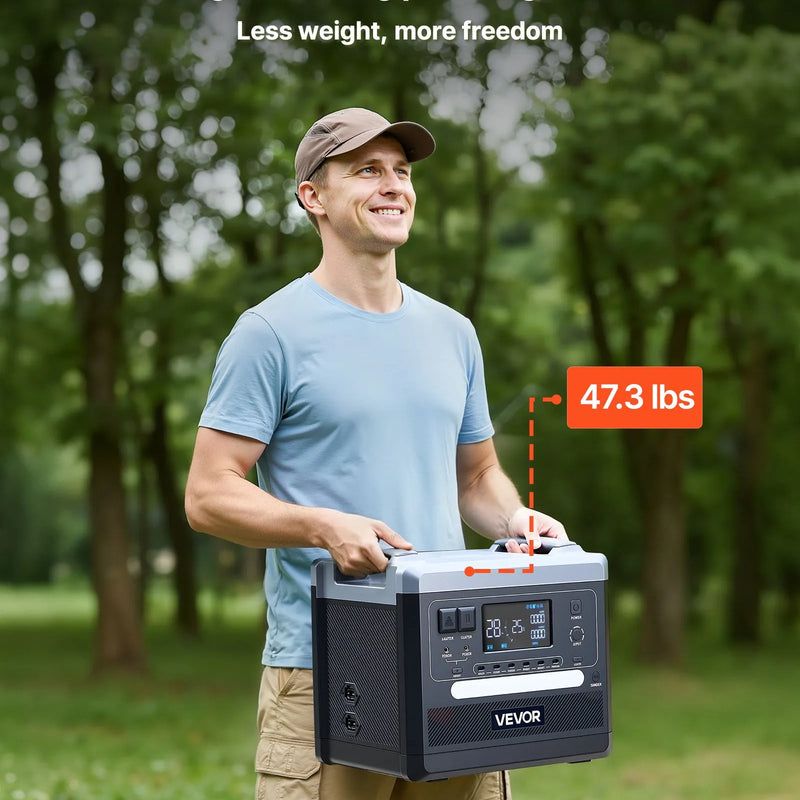VEVOR portatīvā elektrostacija 2400 W, 2160 Wh, saules ģenerators ar 10 izejām un regulējamu ieejas jaudu, paplašināms LiFePO4 akumulatora rezerves barošanas risinājums mājai, kempingam un kemperiem (saules panelis nav iekļauts)